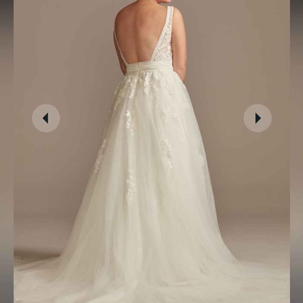 Oleg Cassini Ivory Embroidered V- Neck Wedding Dress with Sparkling Tulle Skirt - Picture 2 of 12